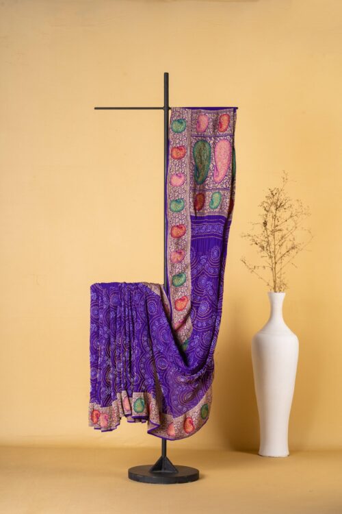 Purple Georgette Tie-Dye Bandhani Saree