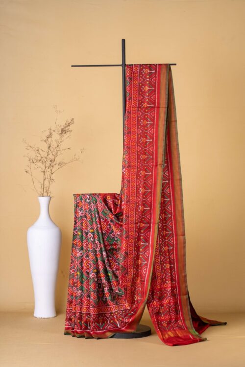 Red & Green Gujarat Heavy Silk Twill Patola Saree