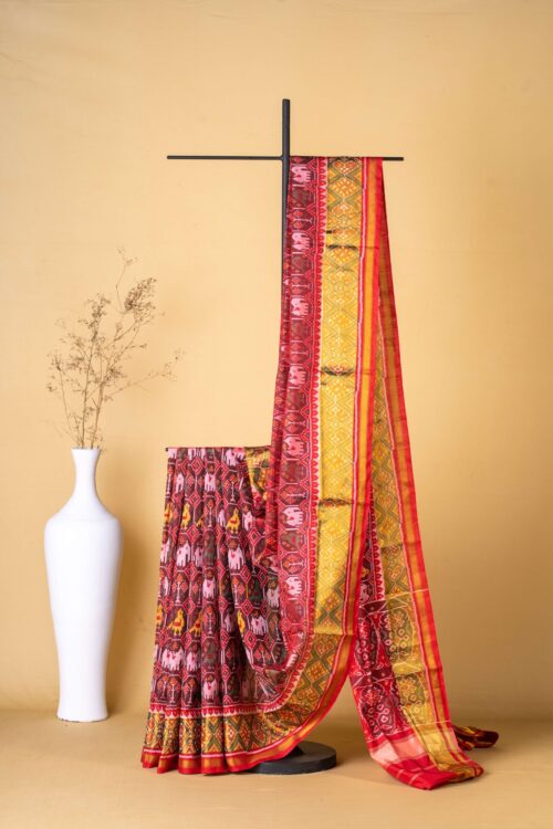 Red & Maroon Gujarat Silk Patola Saree