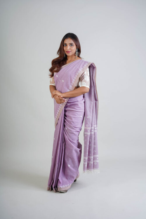 Light Lavender Cotton Handloom Dhalai