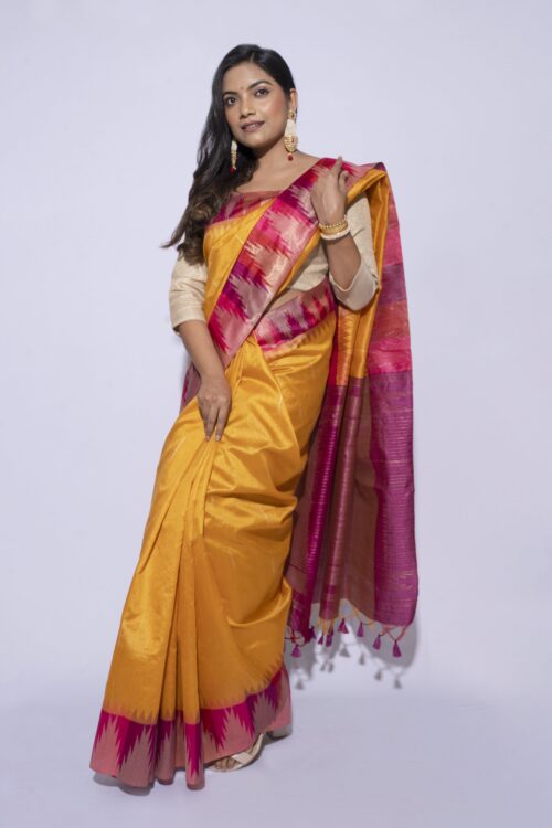 Mustered  Tussar Woven Saree