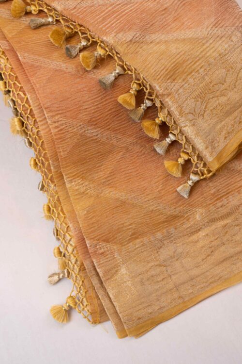 Wooden Brown Tissue Crush Saree