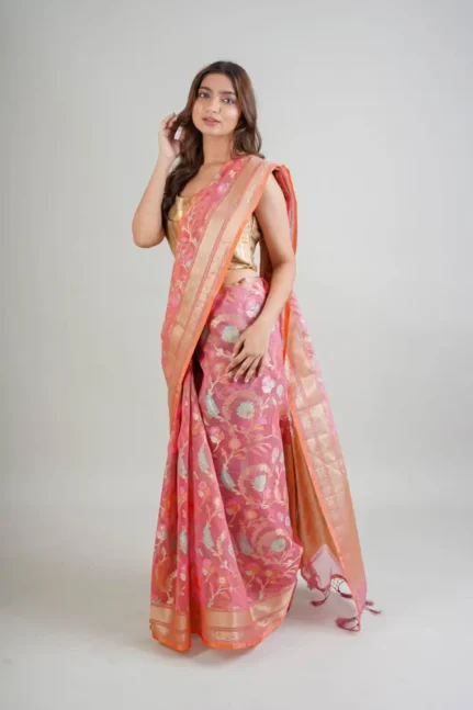 CARROT PINK BANARASI ORGANZA