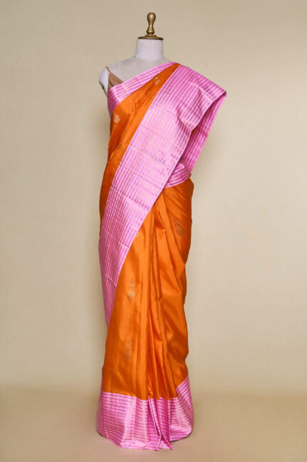 Fanta With Baby Pink Border Kanchipuram Real Zari Silk Saree