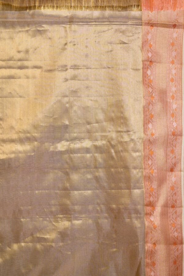 GODEN WITH PEACHIS ORANGE BOREDER KANCHIPURAM SILK SAREE