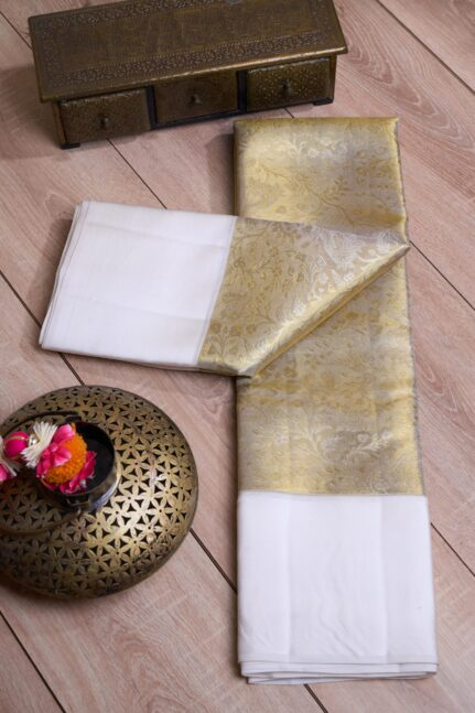 Golden Kanchipuram Silk Saree with Cream Border