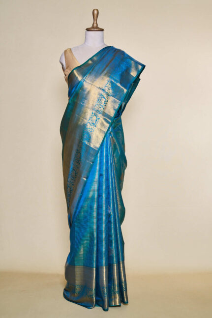 Green Blue Dual Tone  Kanchipuram Silk Saree