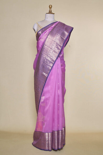 Lavender With Copper Kanchipuram Kora Silk Saree