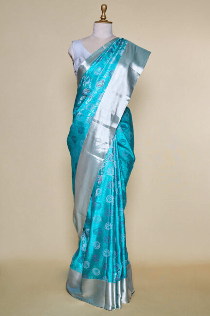 Light Firozi Kanchipuram Satin Silk Saree