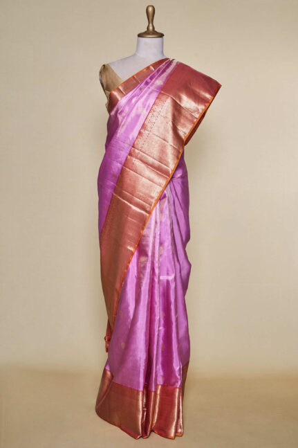 Metallic Pink With Fanta Border Kanchipuram Two Gram Gold Zari Silk Saree