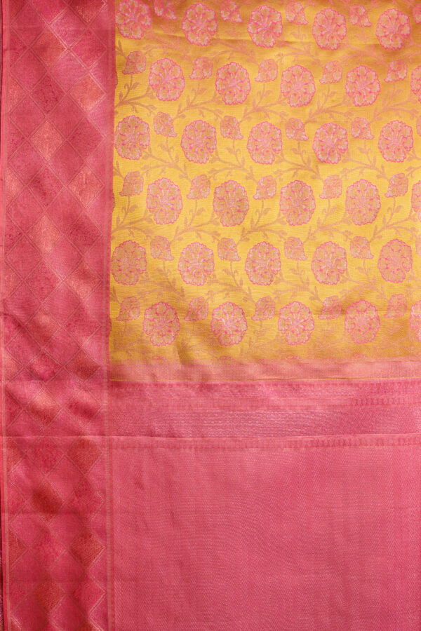 MUSTER YELLOW WITH PEACH BORDER KANCHIPURAM SILK SAREE