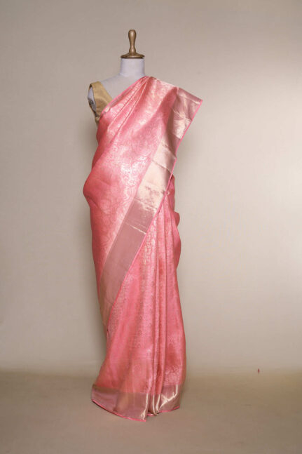 Peach Kanchipuram Silk Saree with Golden Border