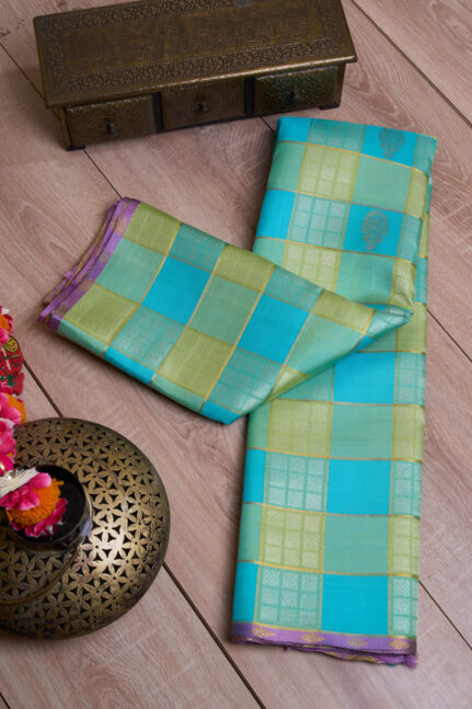 Tri Colour Chex Kanchipuram Silk Saree