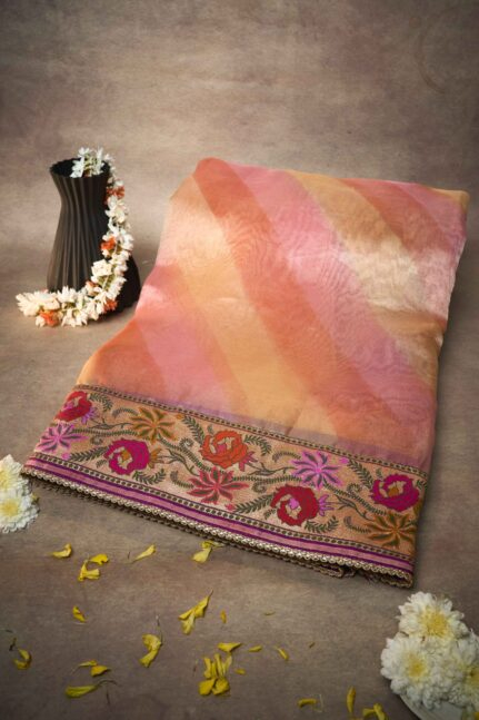 Rankat Laheriya Tissue with Rani Banarasi Georgette Bandhani Pallu & Border Signature Silk Saree