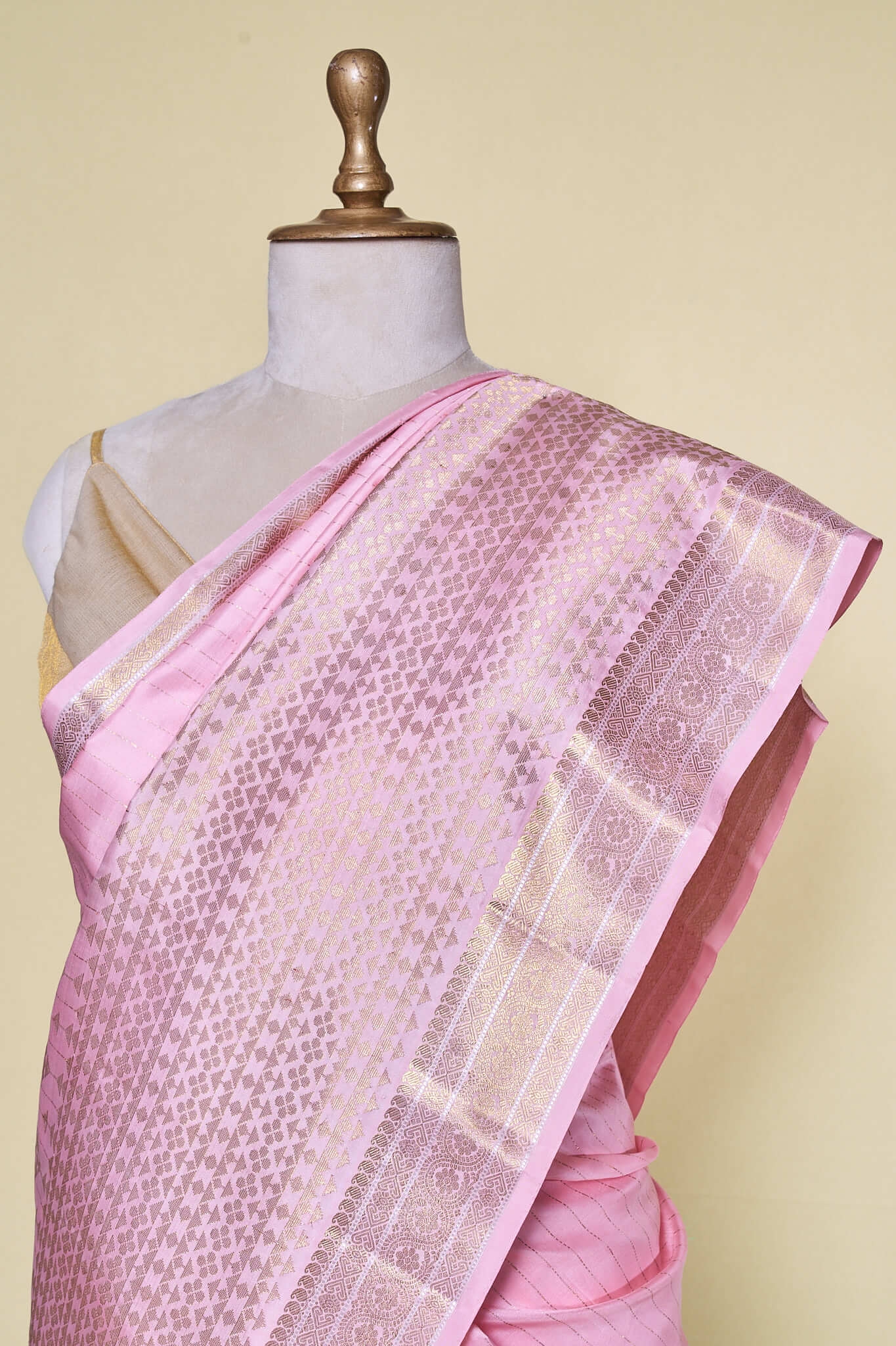 Baby Pink With Firozi Blouse Kanchipuram Real Zari Silk Saree