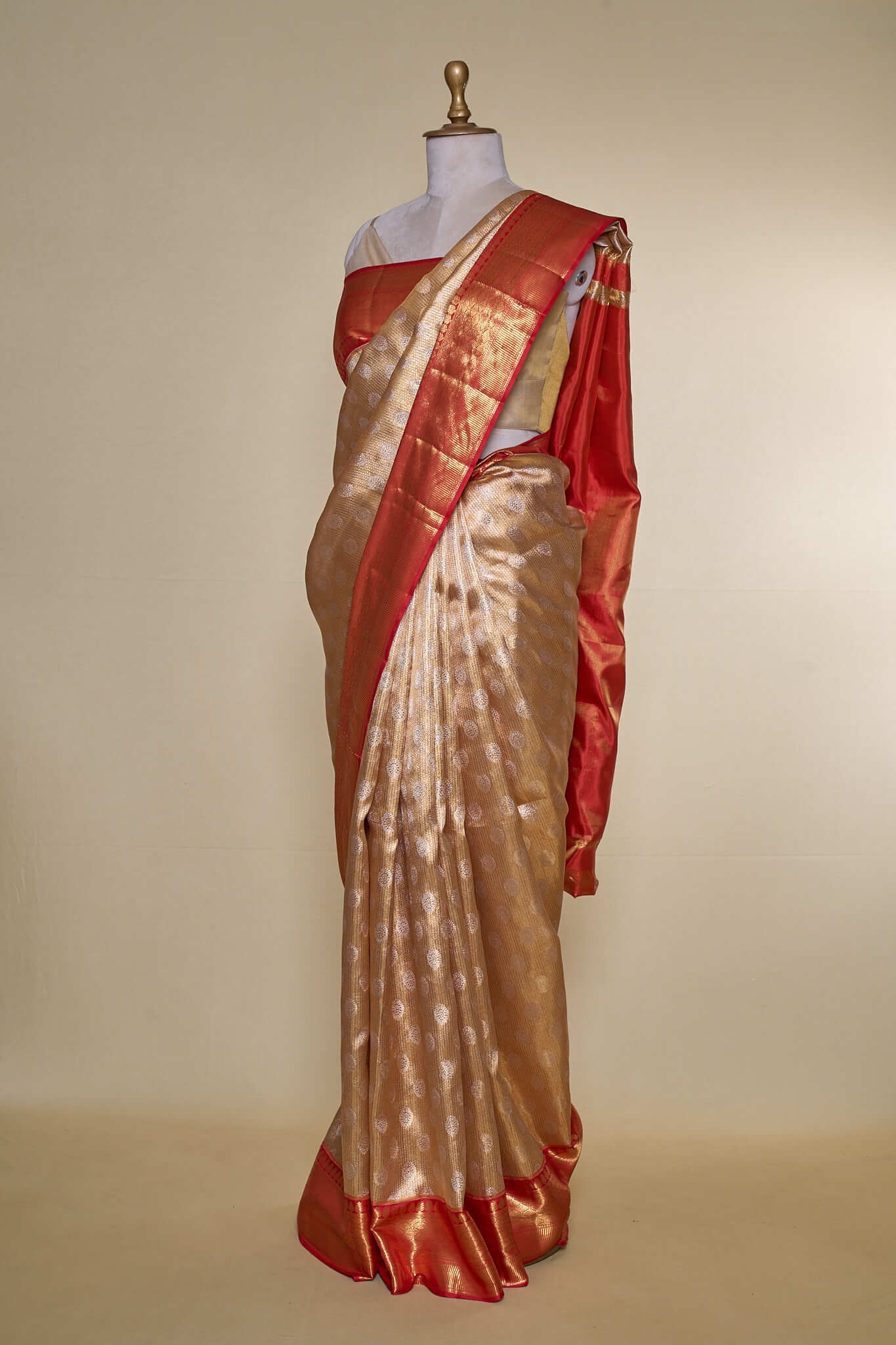 Blood Red Border With Golden South Brocade Silk Saree