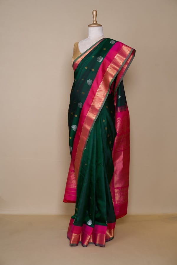 Bottle Green Gadhwal Silk Saree