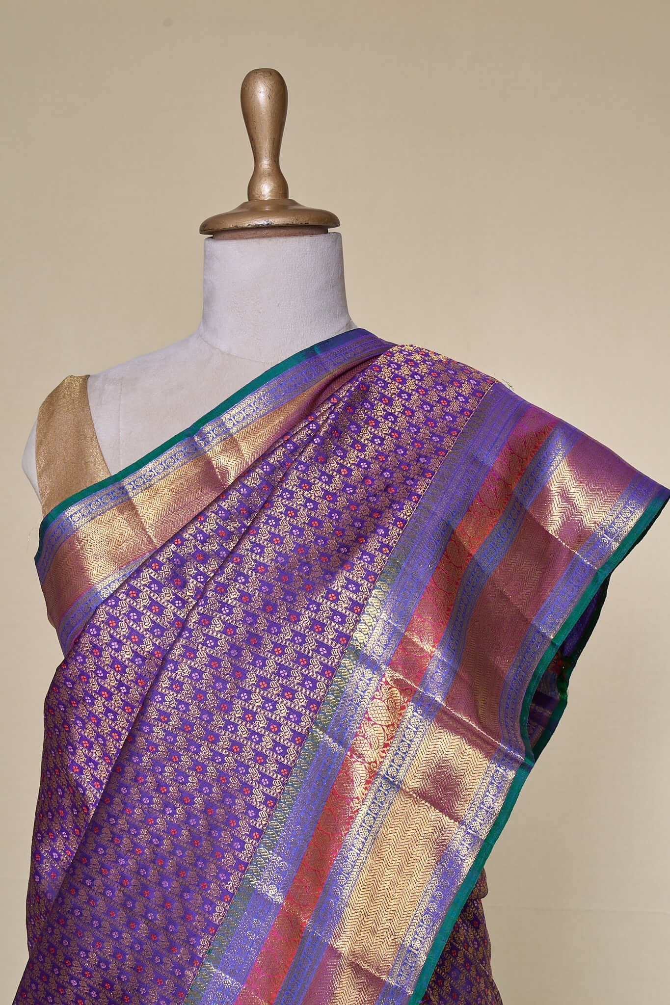 Brinjal With Multi Border South Brocade Silk Saree