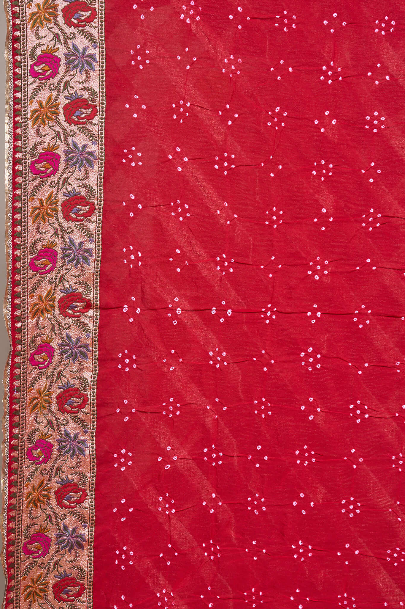 Bronze Crush Tissue Signature Saree with Red Meenakari Border & Pallu