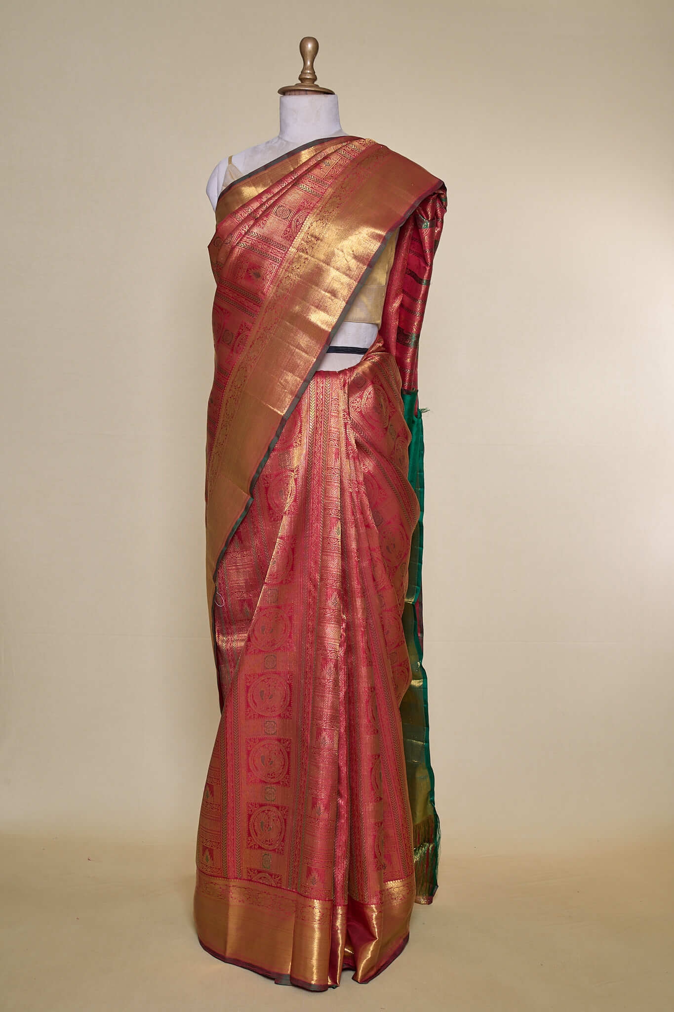 Burnt Red South Brocade Silk Saree