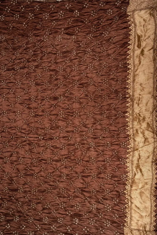 Choclate Brown Tye Dye Bandhani Saree