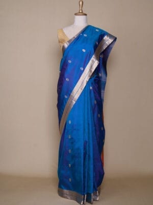 Dark Peacock With Pinkish Orange Pallu South Soft Silk Saree