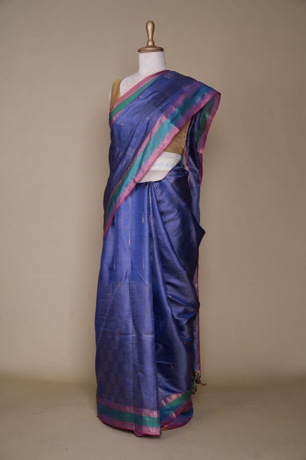 Denim Blue Tussar South Silk Saree