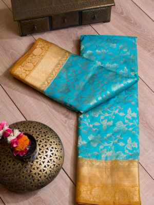 Light Blue South Silk Saree with Mustard Border