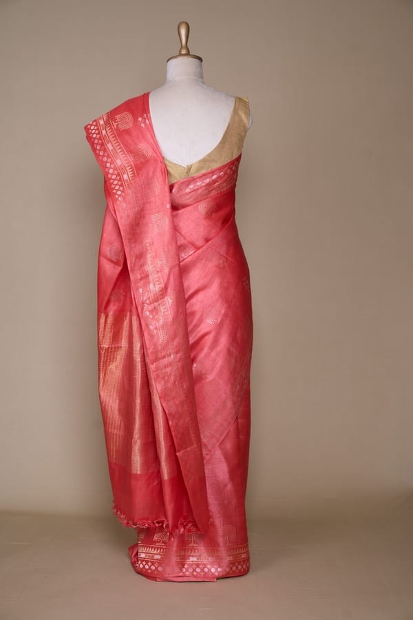 Fire Orange Tussar South Silk Saree