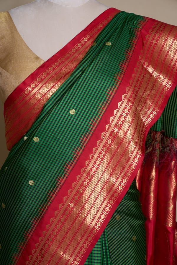 Cream With Maroon Pallu Border Gadhwal Silk Saree