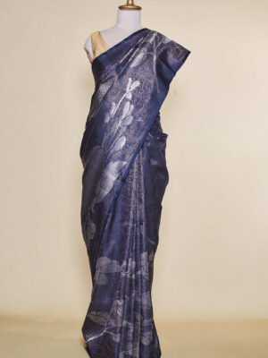 Garnet Black Geometric Flowers Kanchipuram Silk Saree