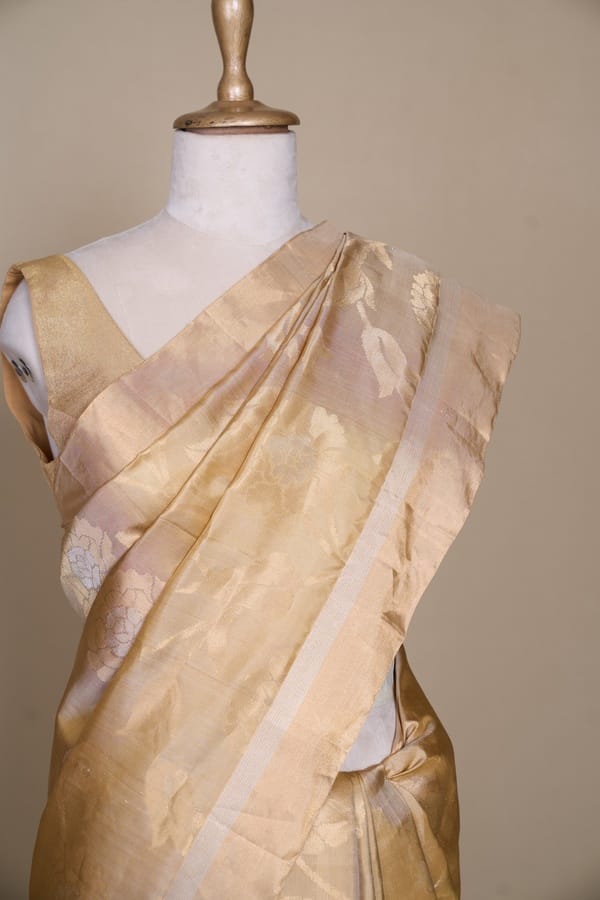 Gold With Multi Colour Chex Pallu South Soft Silk Saree