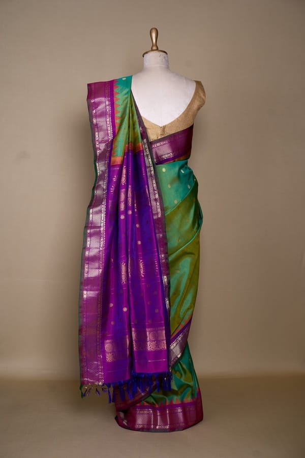 Green With Purple Pallu Gadhwal Silk Saree
