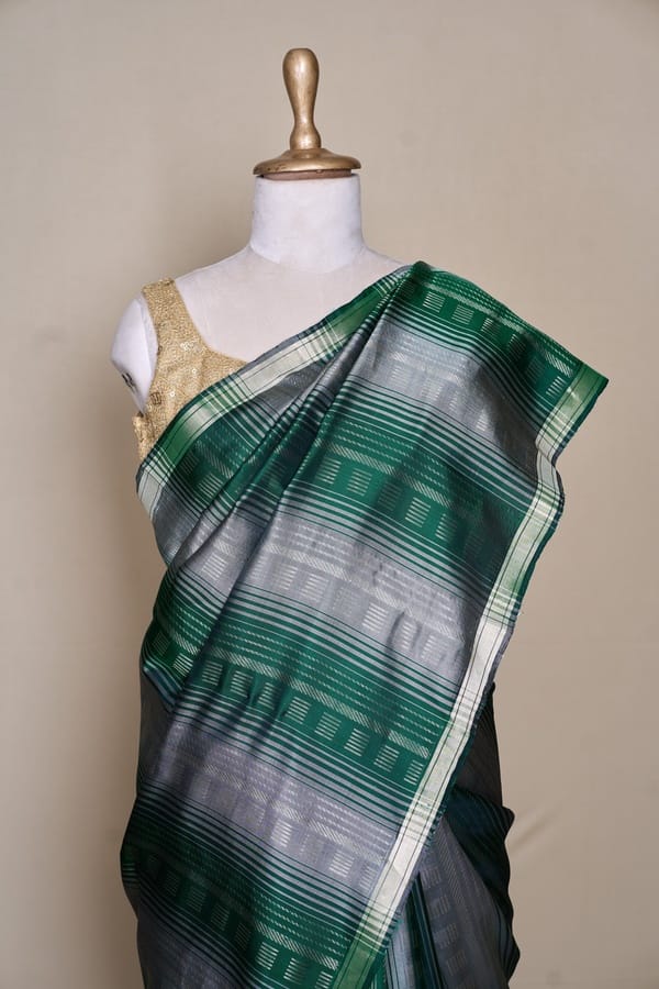 Grey Pink Stripe With Purple Pallu South Soft Silk Saree