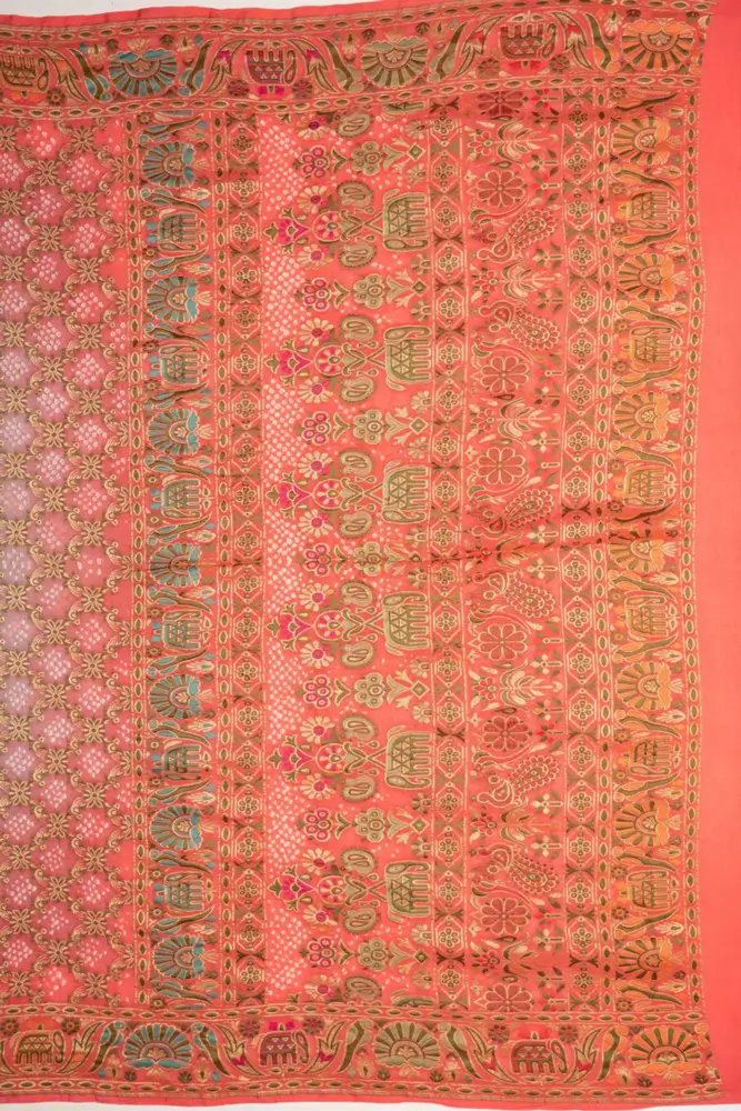 Gray Peach Gorgette Tye Dye Bandhani Saree