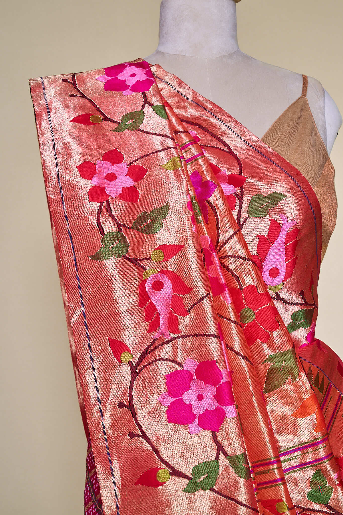 Hot Red Meenakari Bandhani With Real Paithani Red Pallu Border Signature Saree