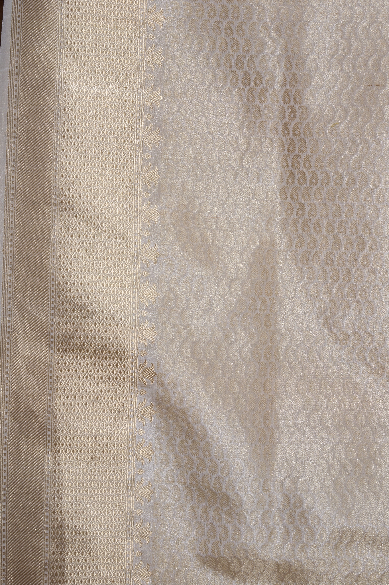 Ivory Cream South Brocade Silk Saree