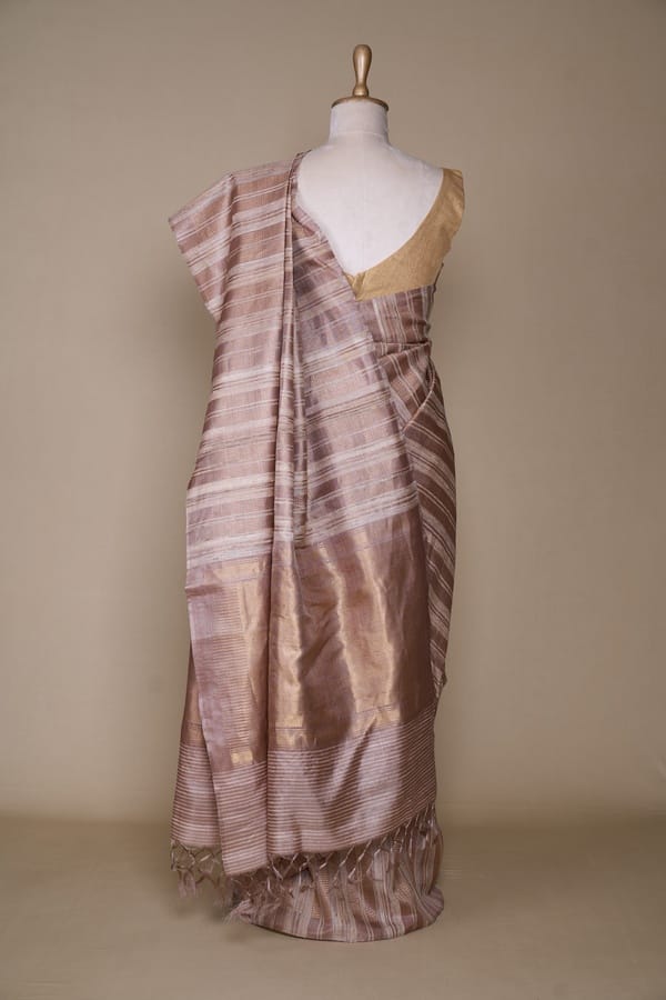 Khadi Colour With Golden Stripe Tussar South Silk Saree