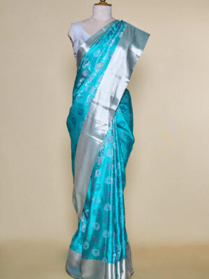 Light Firozi Kanchipuram Satin Silk Saree