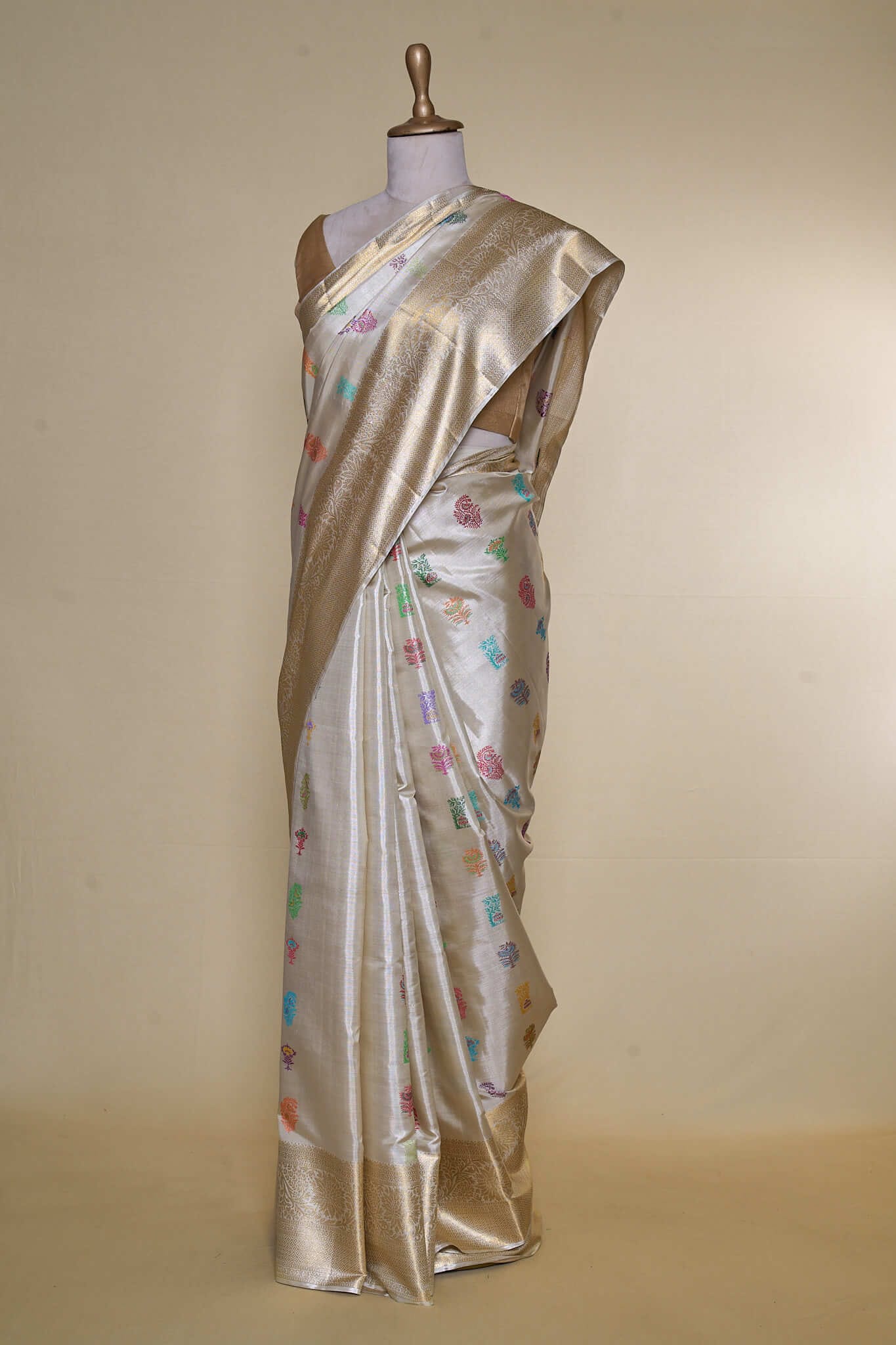 Mari Gold With Multi Butti South Brocade Silk Saree