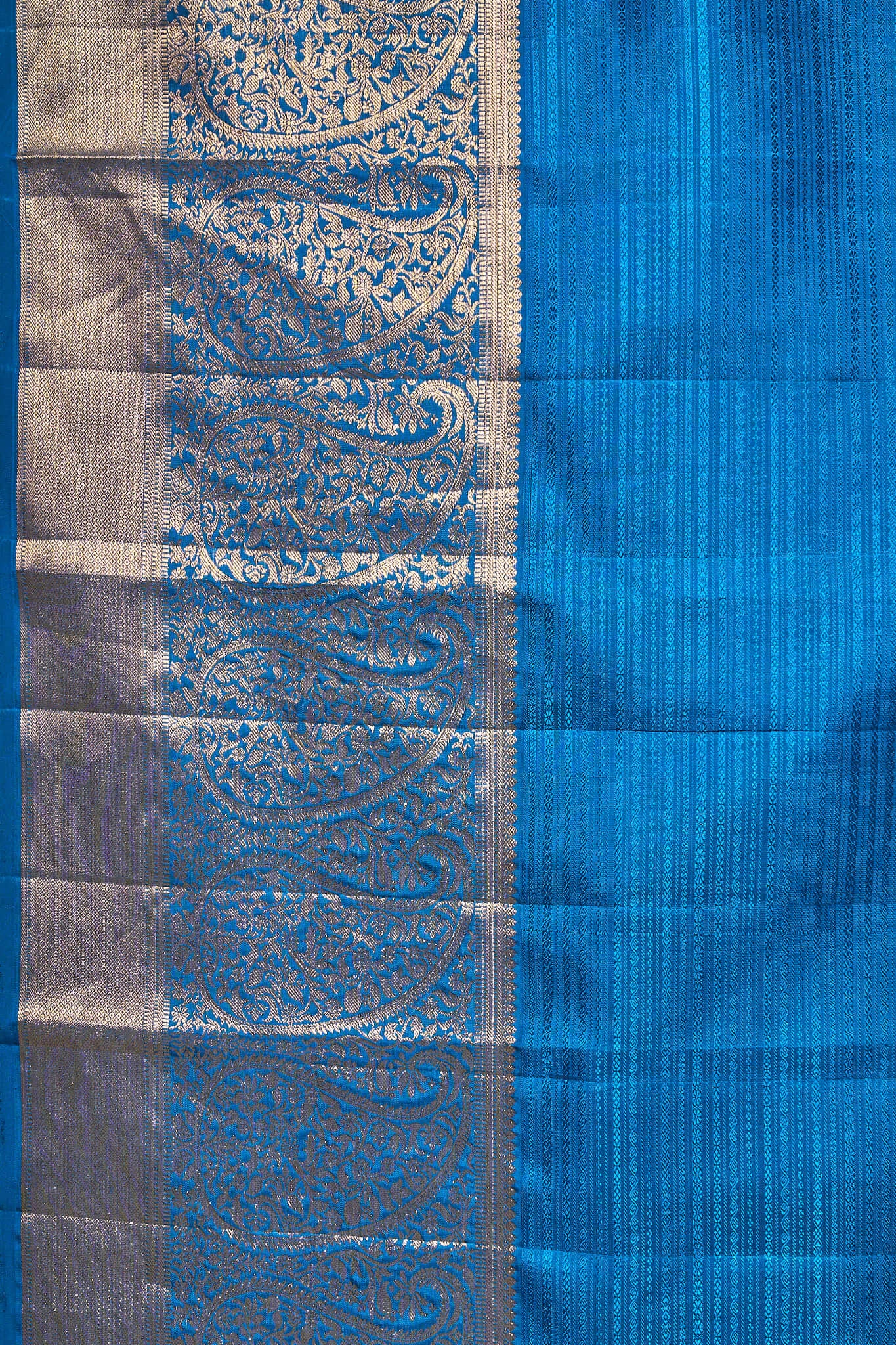 Mint Green With Garnet Blue Border Kanchipuram Silk Saree