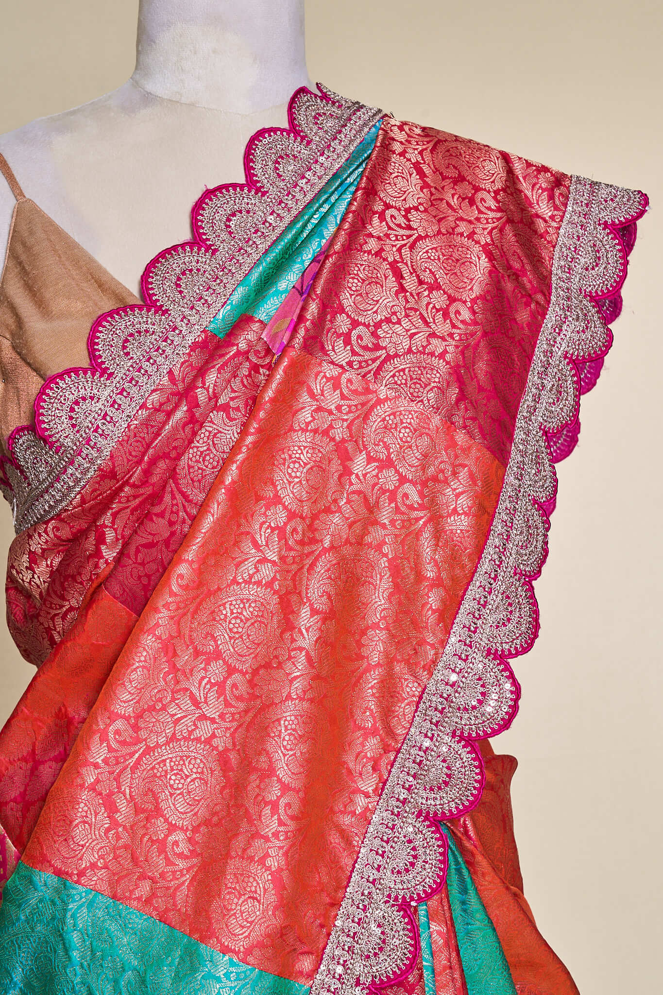 Multi Colour, Brocade,paithni,badhani With Cutwork Chex Pallu,jardoshi Pink Border Signature Saree