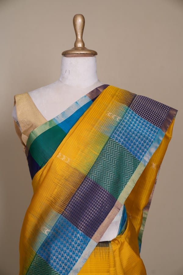 Mustard Multi Colour Pallu South Soft Silk Saree