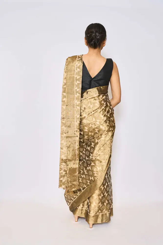 Mehndi Green Patola Print Tissue Saree