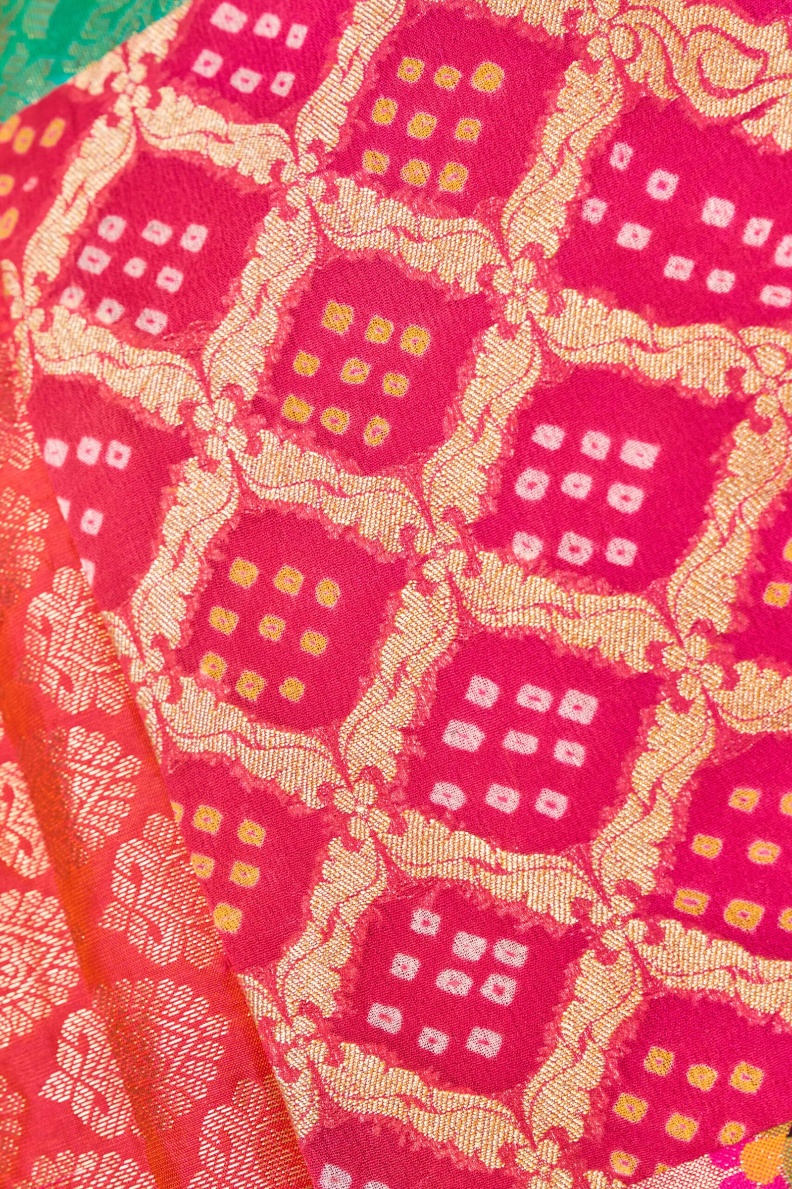 Multi-Color Brocade Bandhani & Paithani with Pink Zardosi Cut-work Chex Pallu Signature Saree