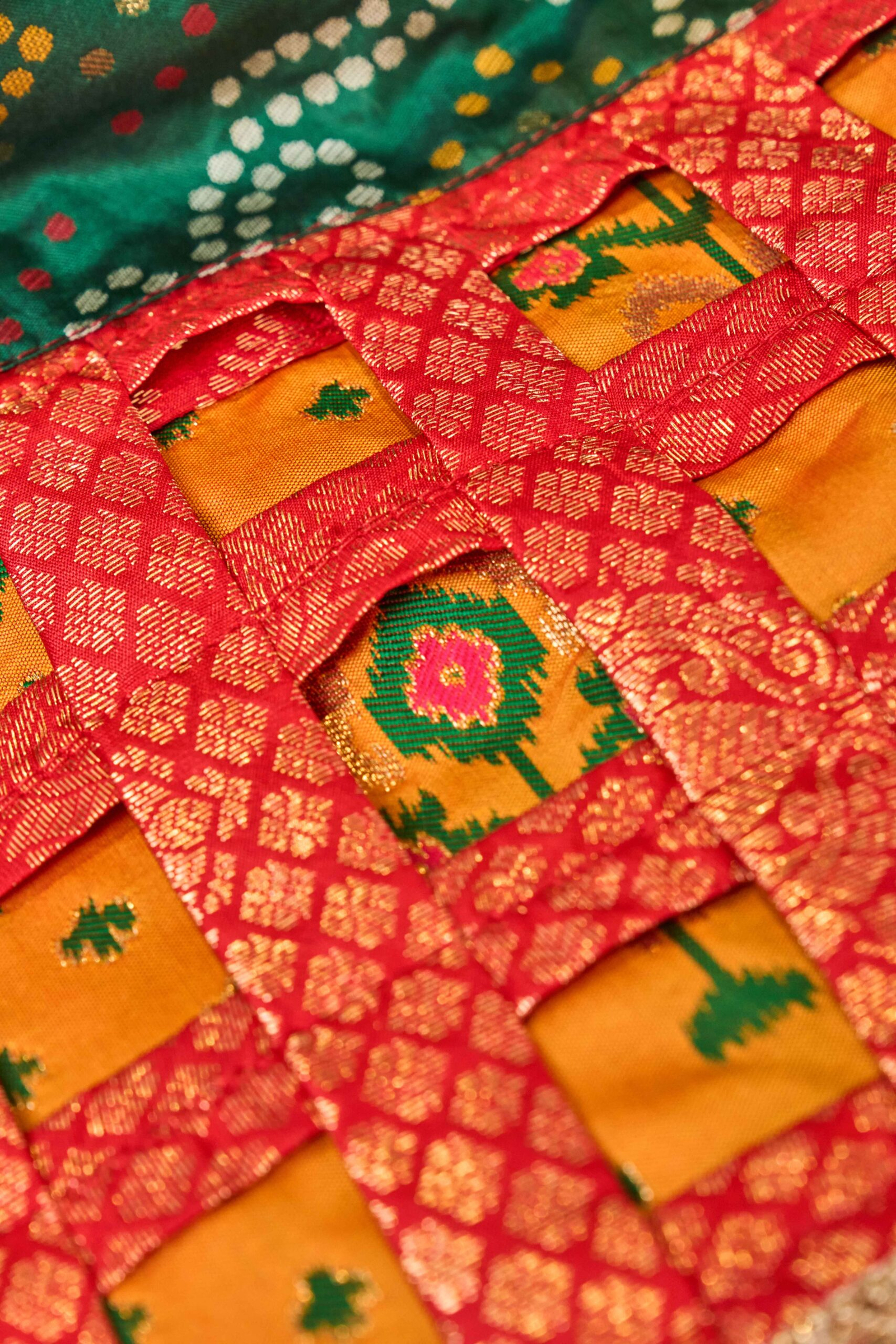 Multi-Color Brocade Bandhani & Paithani with Red Zardosi Cut-work Chex Pallu Signature Saree