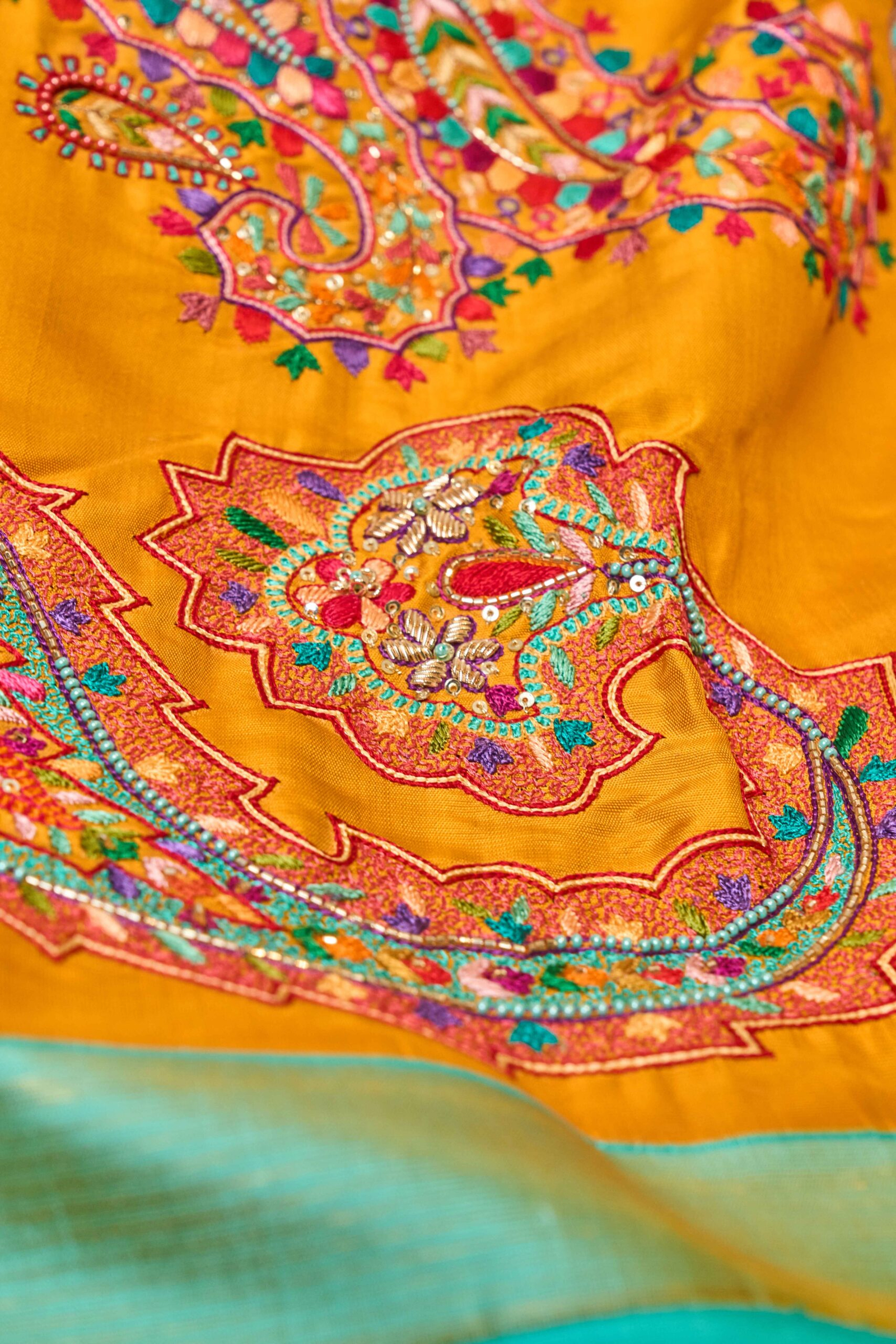 Mustard Kanjivaram with Kashmiri Handwork Signature Silk Saree