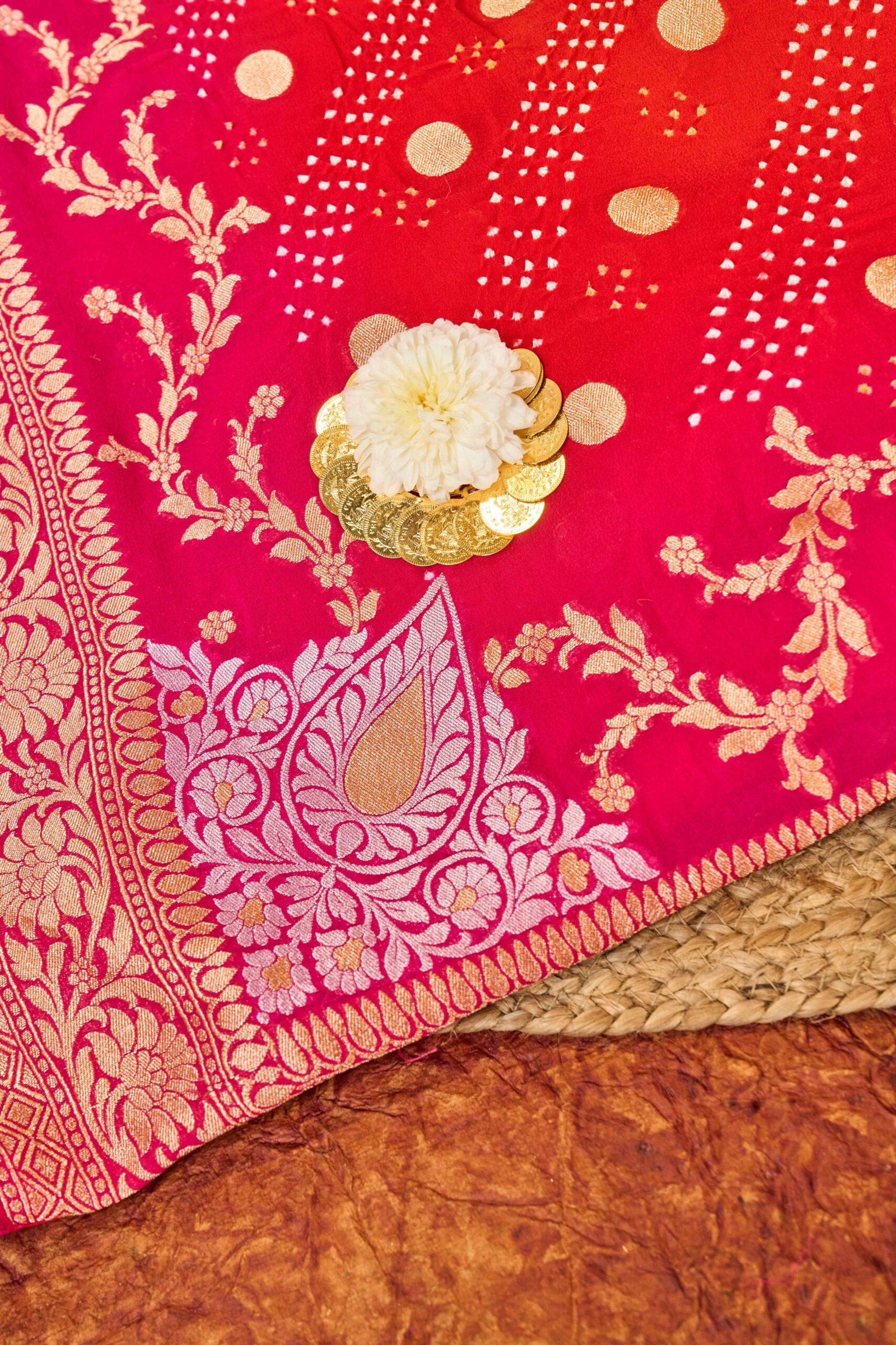 Orange & Pink Dual-tone Bandhani with Paithani Pallu & Border Signature Silk Saree