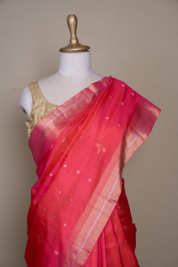 Peachis Orange With Firozi Pallu South Soft Silk Saree