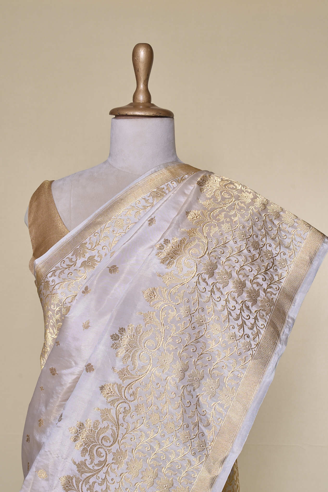 Pearl Cream South Brocade Silk Saree